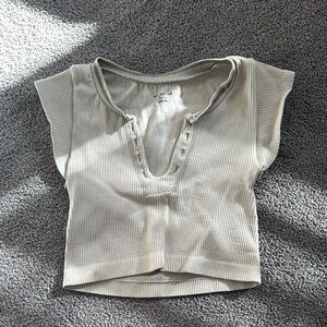 Women's Ribbed Beige Top